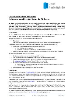 Informationsblatt über das KfW-Programm 455-B "Barrierereduzierung – Investitionszuschuss" Ansicht Seite 1